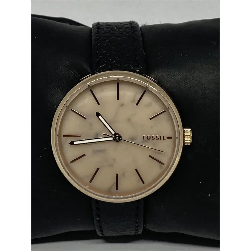 Fossil BQ3492 Women's Black Leather Gold Analog Dial Quartz Wrist Watch CM635